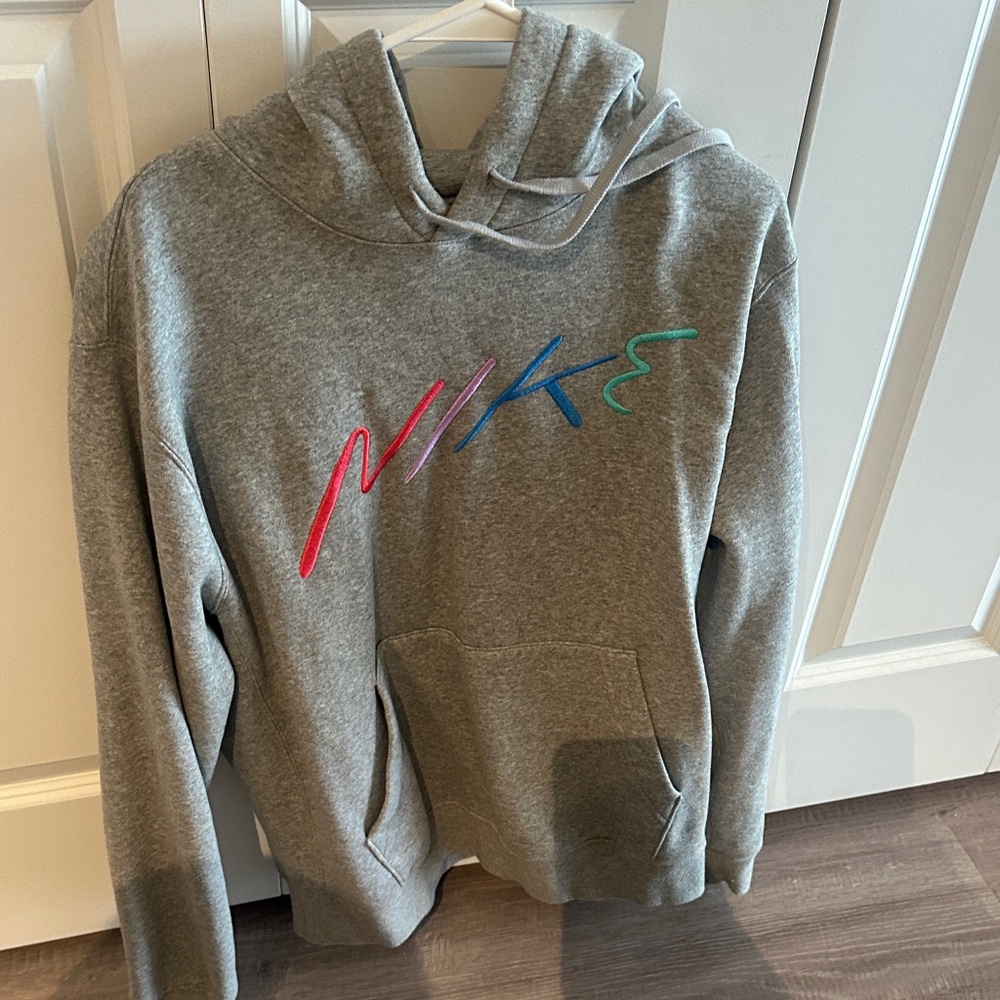Nike Heather Gray Hoodie with Colorful Logo